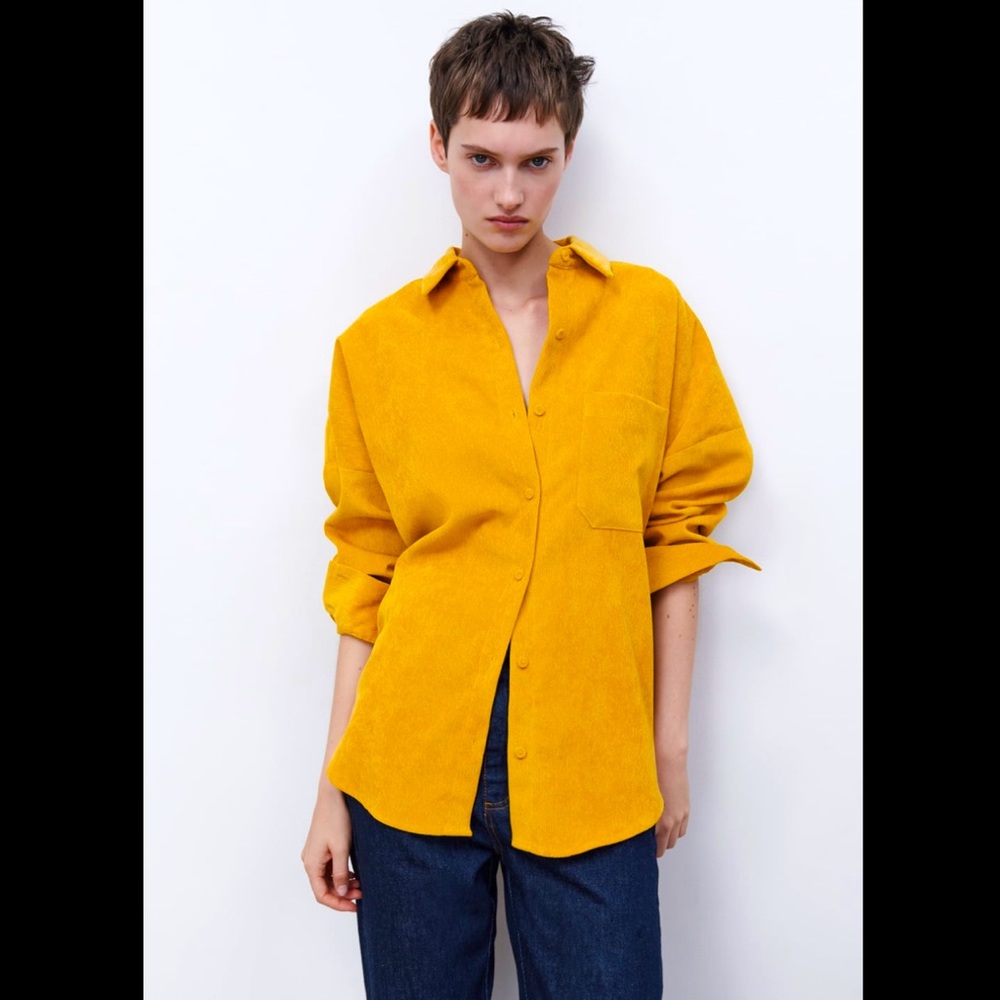 ❗️Last❗️Zara yellow Mustard Fine Waled Corduroy Shirt